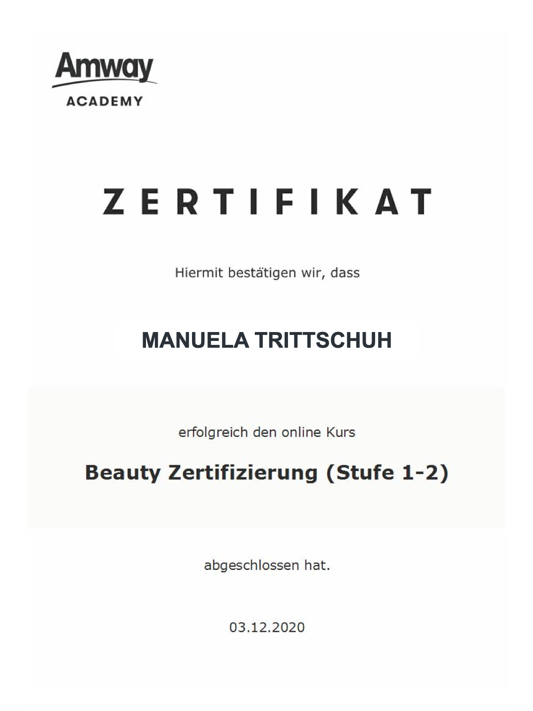 Zertifikat - Beauty - Manuela Trittschuh