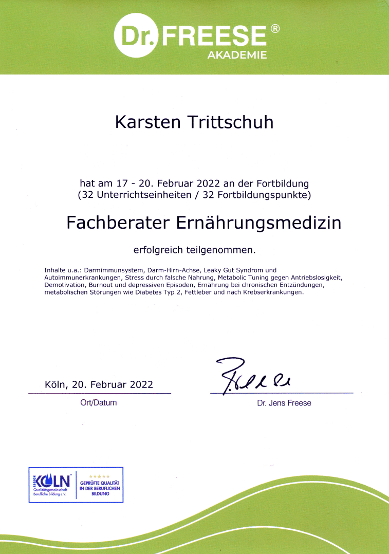 Fachberater Ernährungsmedizin - Karsten Trittschuh