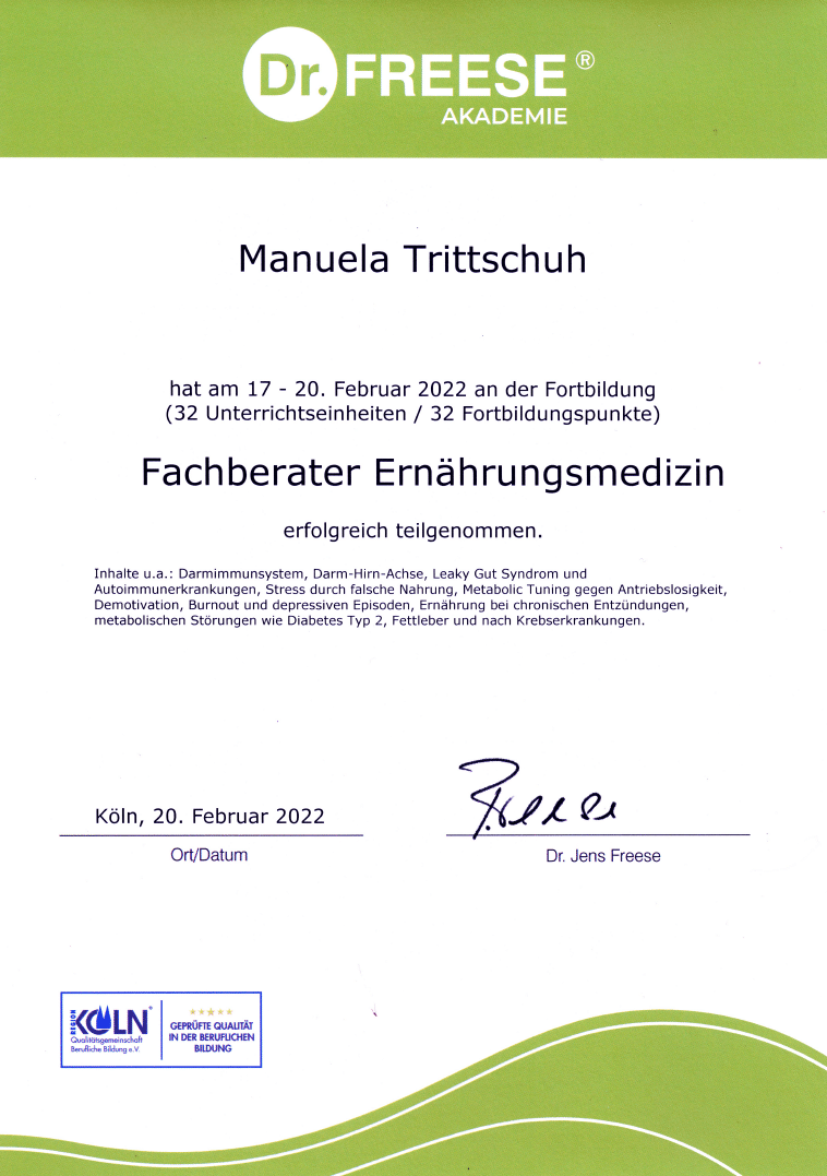 Fachberater Ernährungsmedizin - Manuela Trittschuh
