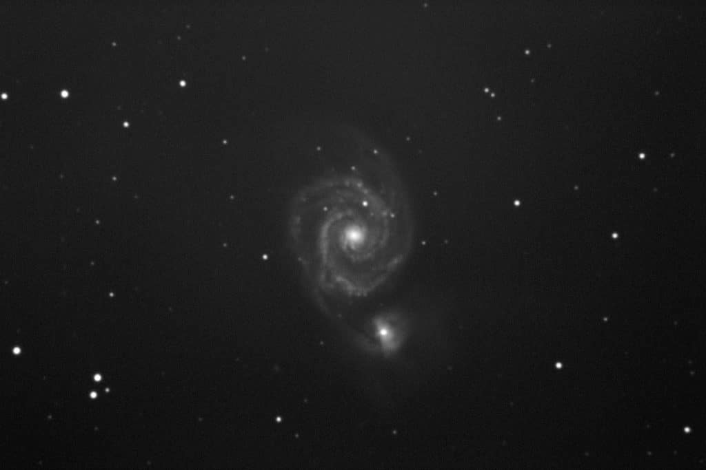 120 sekunders eksponering av M51 viser en god del detaljer