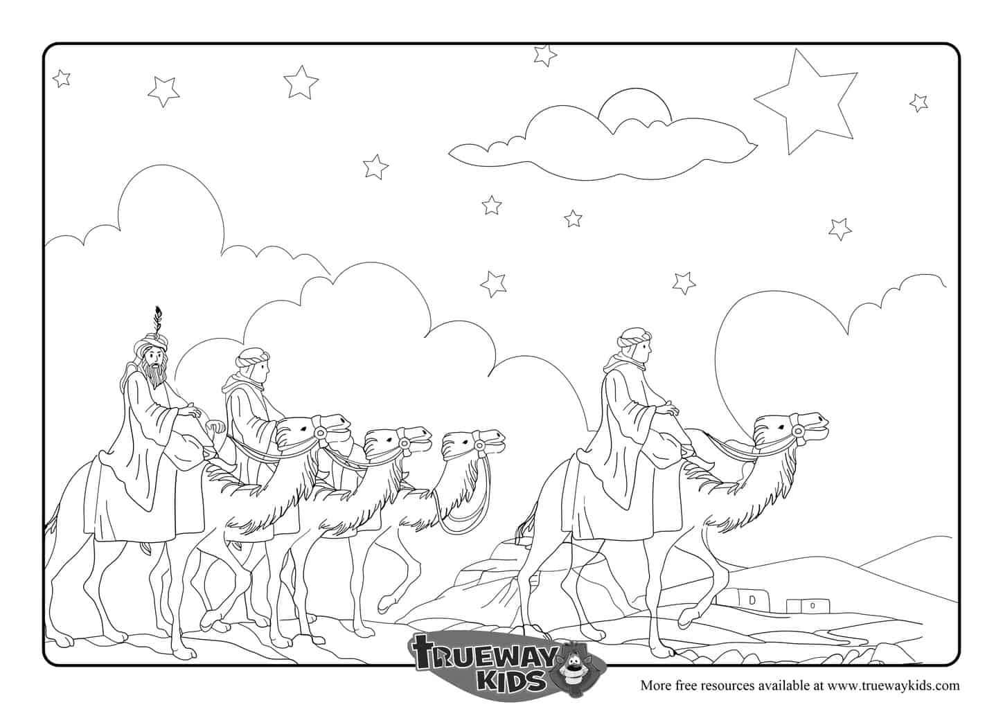 Wise men follow the star - Matthew 2:1-12 - Free colouring page ...