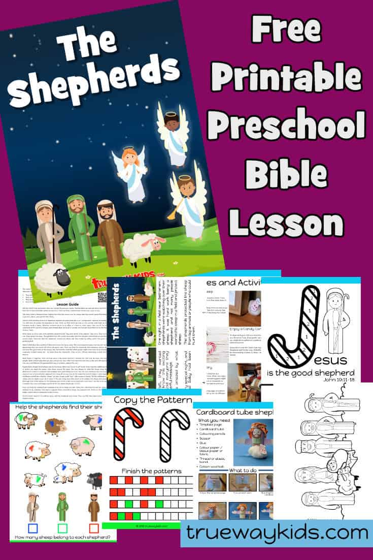 Free printbale preschool Bible lesson on the Christmas Shepherds. Learn about the candy cane and explore the Bible passage with worksheets, games, Bible activities, coloring sheets and more