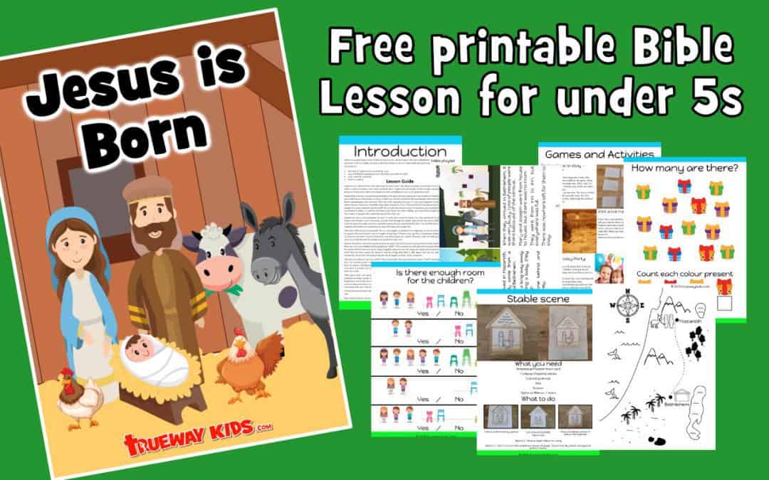 FREE printable Bible lesson for Christmas, Focuses on the trip to Bethlehem and Jesus’ birth in a stable. Worksheets, coloring pages, crafts and more.