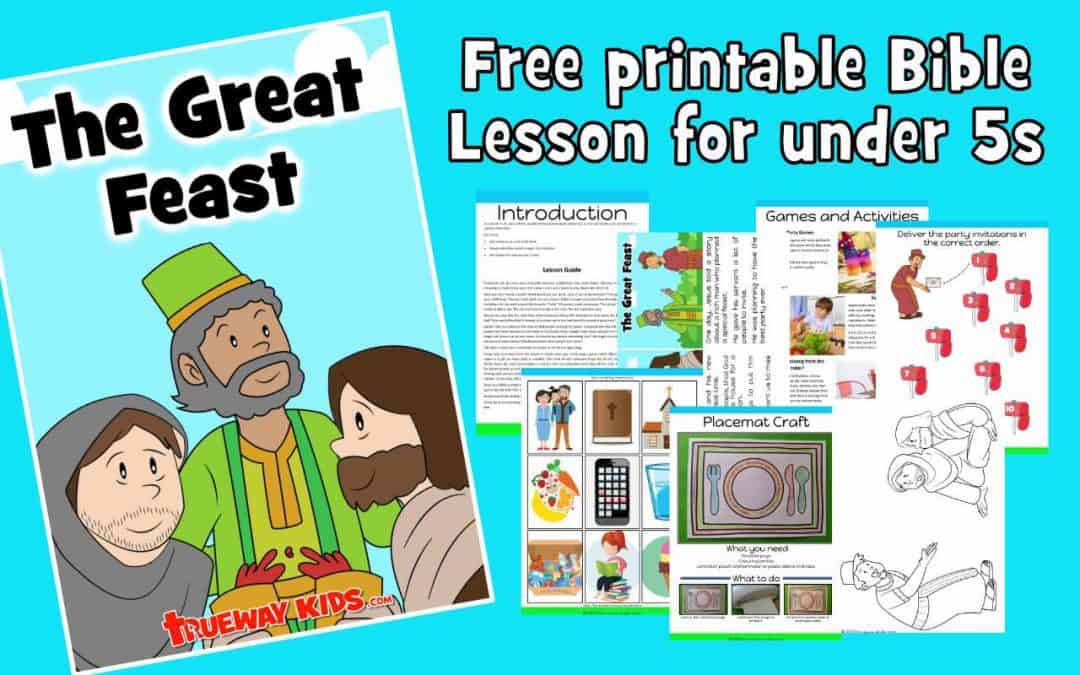 Free printable Preschool Bible lesson. In Luke 14:15-24, Jesus tells the parable of the great banquet and reminds us that God invites us to join Him for a special celebration.