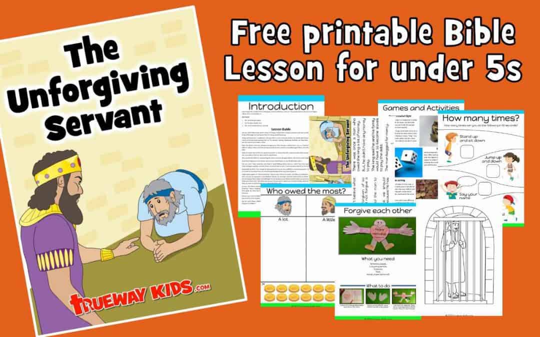Free printable Bible lesson for kids. Jesus taught the parable of the Unforgiving Servant in Matthew 18:21-35. This parable teaches that we must forgive others, since Jesus forgave us.