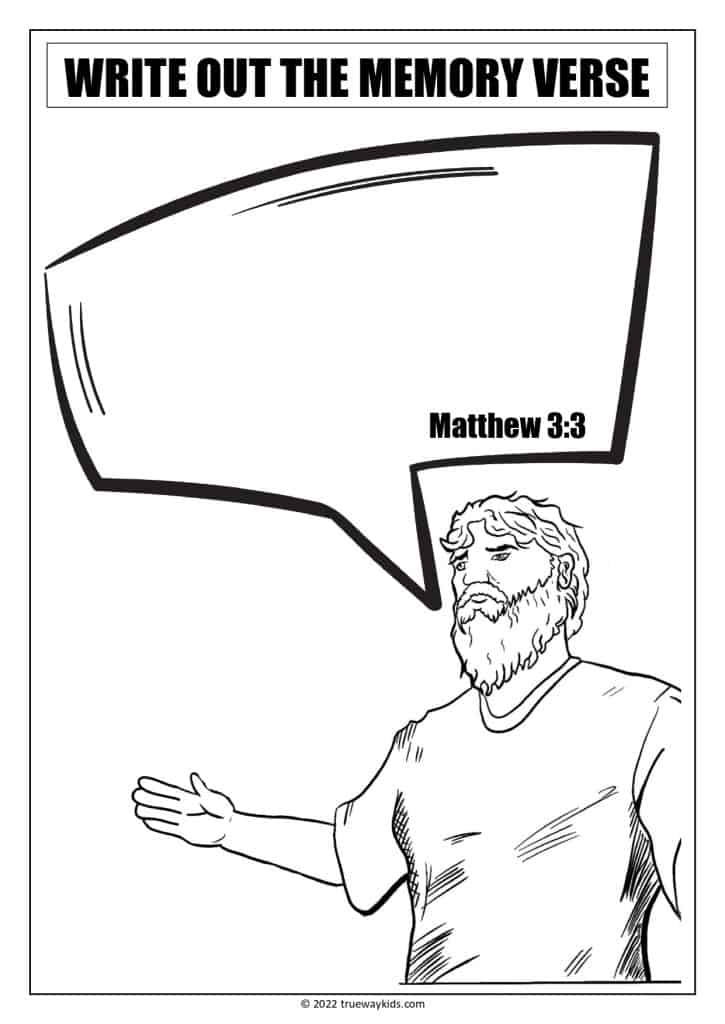 John the Baptist Comic style coloring  page with Bible verse for teens, preteens and youth. Ideal for home Bible study, youth groups or church. Free printable