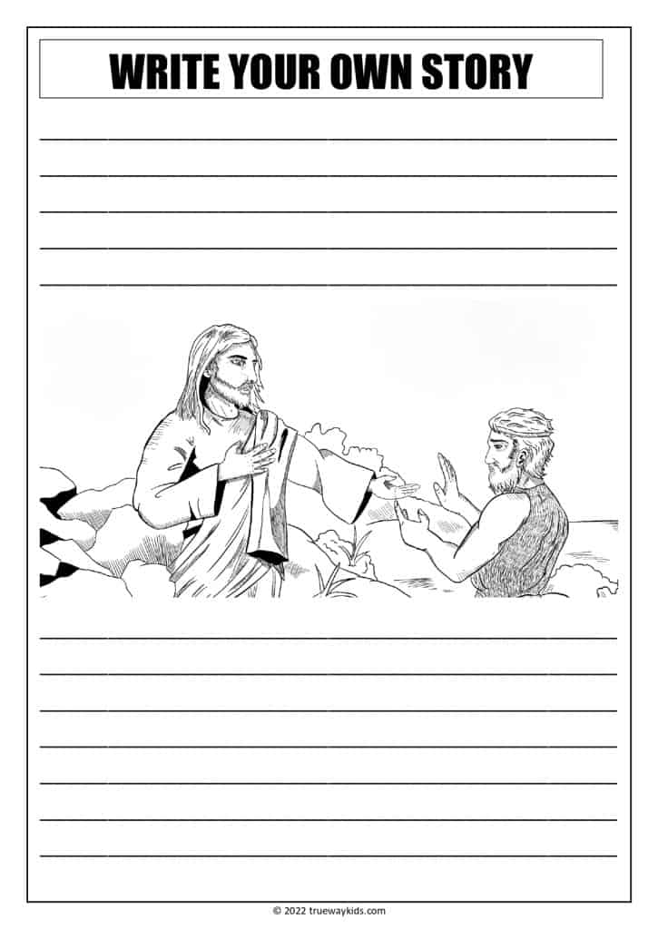 The Baptism of Jesus write your own story for preteens, teens and youth. Free printable. Ideal for home Bible Study, Youth Groups and church. Jesus is baptism in the river by John the Baptist.