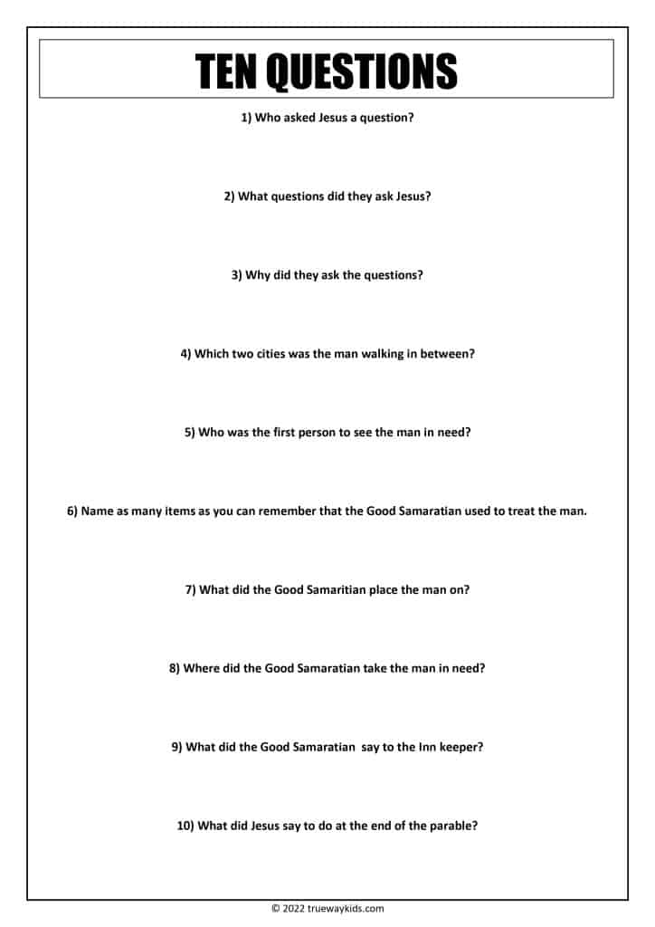 The Parable of the Good Samaritan - Quiz questions for teens