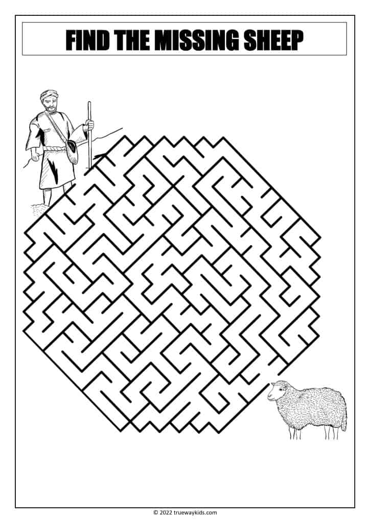 The parable of the lost sheep maze worksheet for teens.