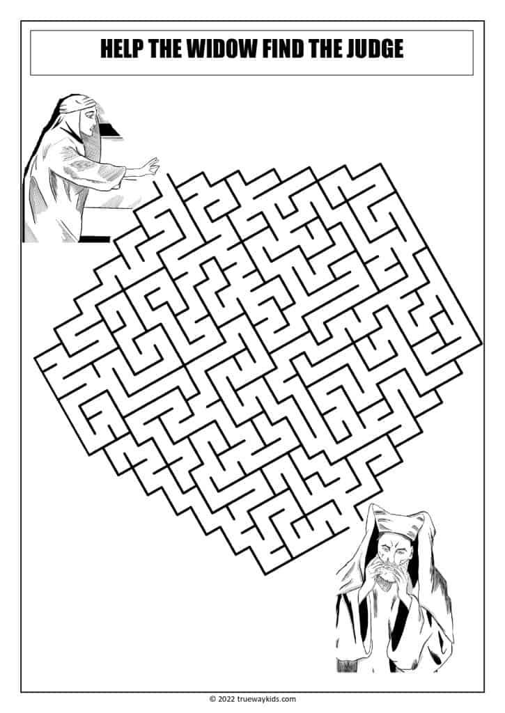 The parable of the persistent widow - maze worksheet for teens