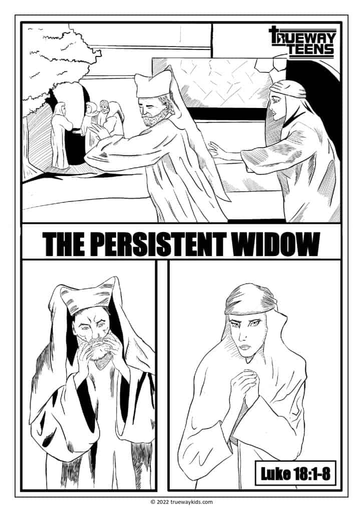 The parable of the persistent widow - coloring sheet teens