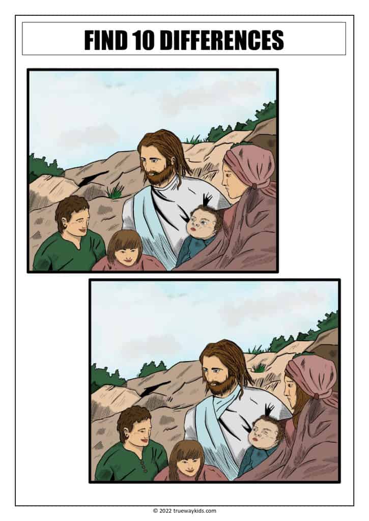 Jesus welcomed the little children - spot the difference worksheet for kids
