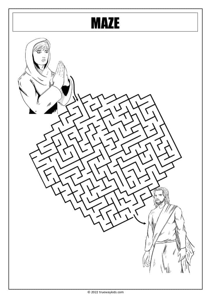 The woman with issue of blood touched Jesus Mark 5:21-34 - Maze worksheet for teens