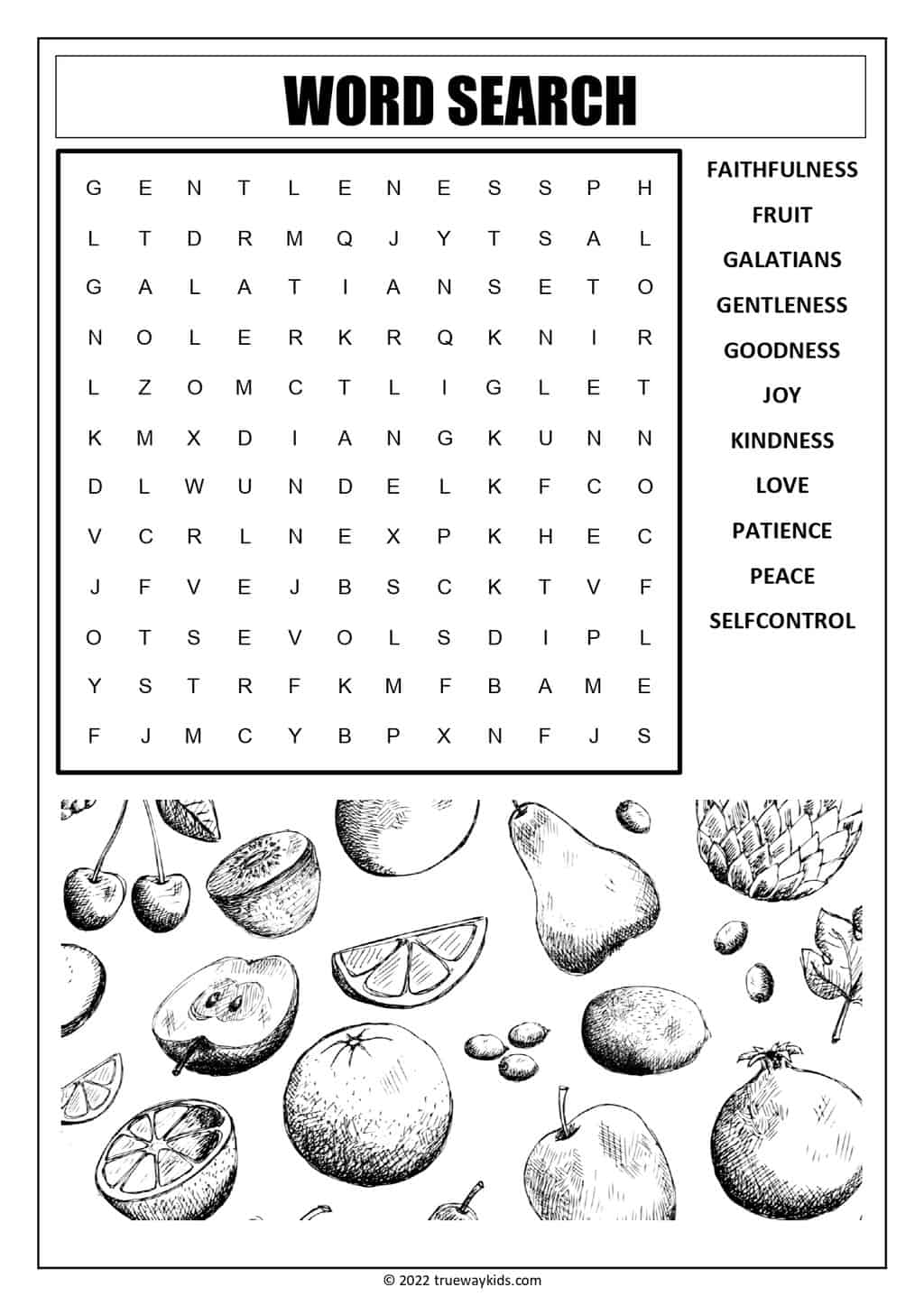 Fruit of the Spirit teen word search