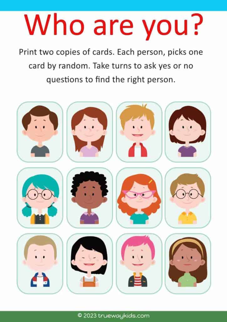 Who are you guessing game cards. free printable worksheet for kids