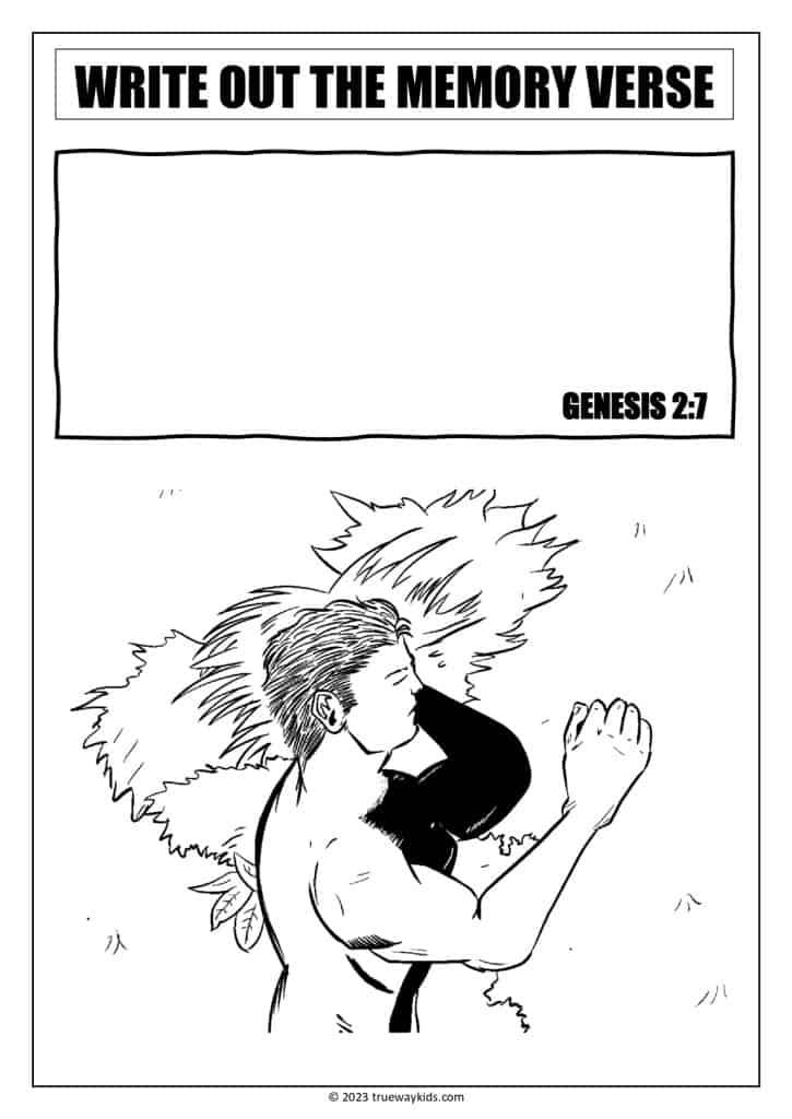 Memory verse page and coloring sheet for teens on Genesis 2:7
