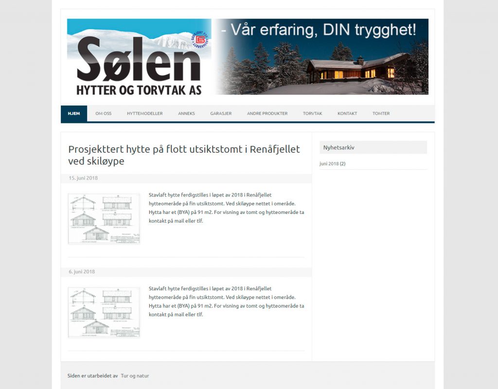 Nettside utarbeidet for Sølen hytter og torvtak 2014