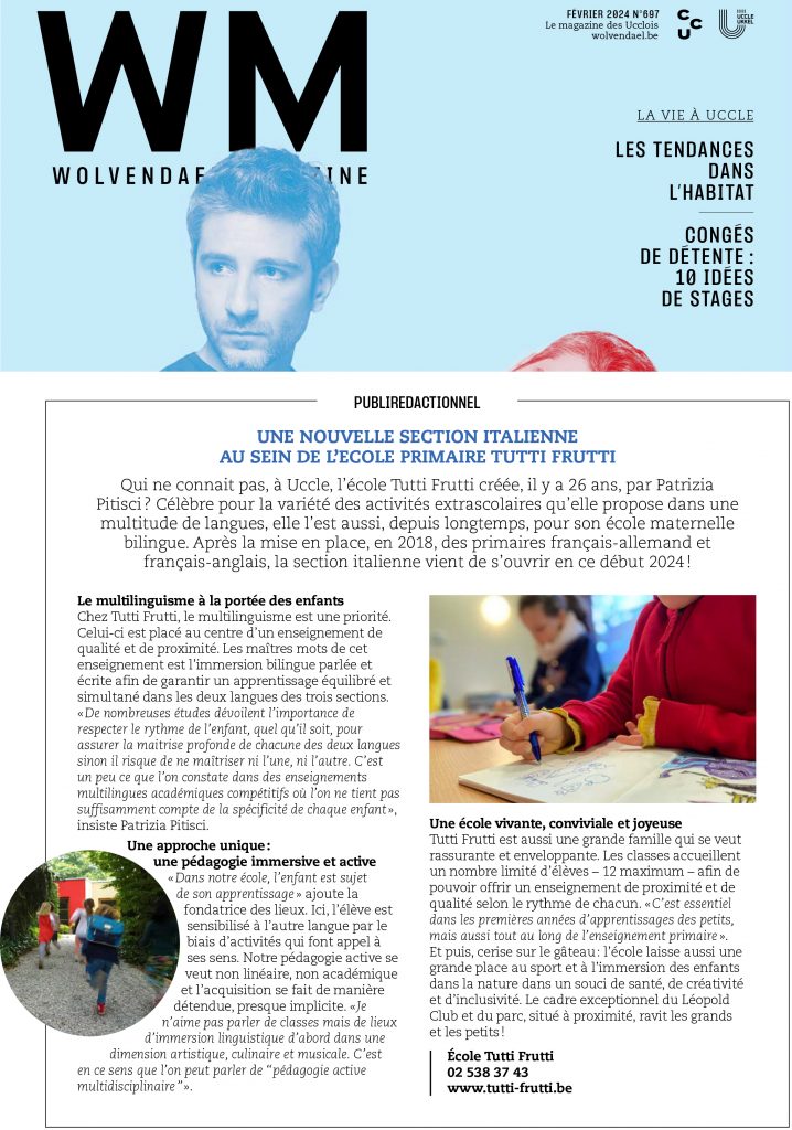 Wolvendael Uccle magasine Februar Schule tutti frutti