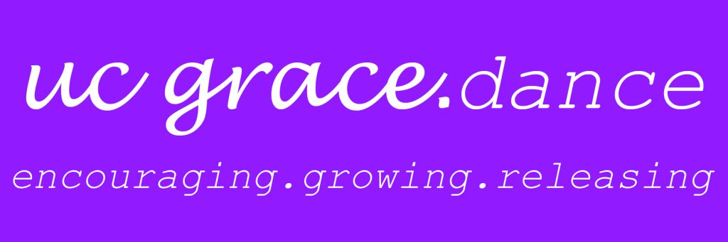 Logo from 2012 saying 'uc grace.dance' with 'encouraging, growing, releasing underneath.