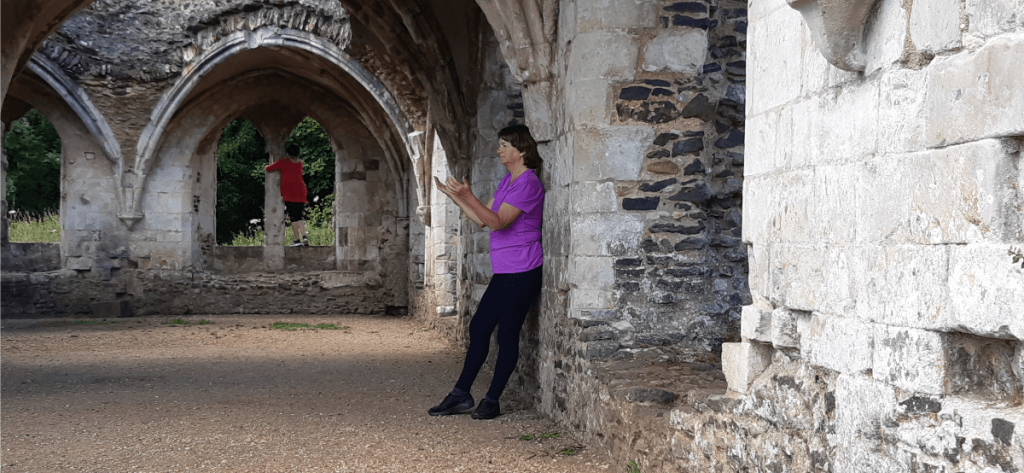 Praying against the ruins of Waverley Abbey.