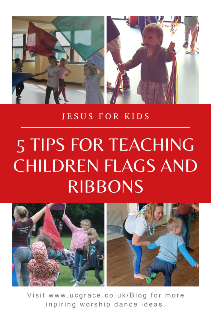 Children's worship pictures, holding flags and ribbons in different workshops.