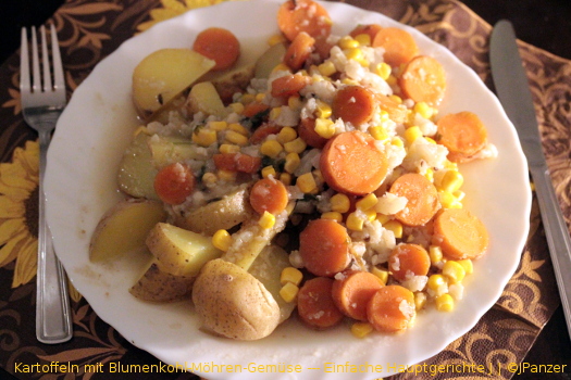 Kartoffeln mit Blumenkohl-Möhren-Gemüse – Menü