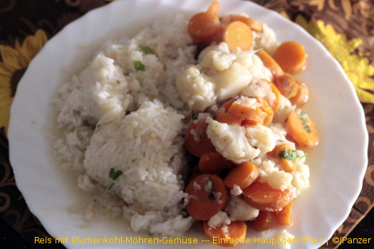 Reis mit Blumenkohl-Möhren-Gemüse – Menü