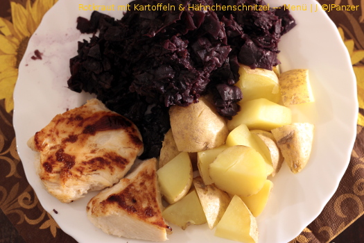 Rotkraut mit Kartoffeln & Hähnchenschnitzel — Menü