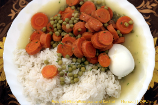 Reis mit MischGemüse und Kochei — Menü