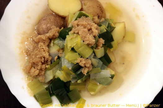 Porree mit Salzkartoffel & brauner Butter — Menü