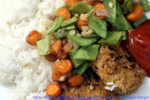 REIS, Möhren Bohnen mit Soja Buletten - Menü | J - Unsere Kochecke REIS, Möhren Bohnen mit Soja Buletten - Menü | J - Unsere Kochecke