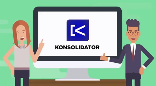 Konsolidator ved computer ny