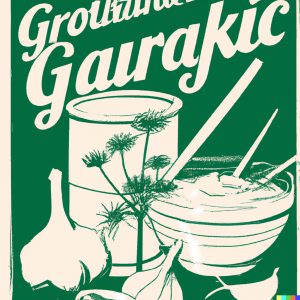 DALL·E 2023-03-10 19.20.28 - Yoghurt + cucumber, garlic & dill commercial , retro style poster 1950
