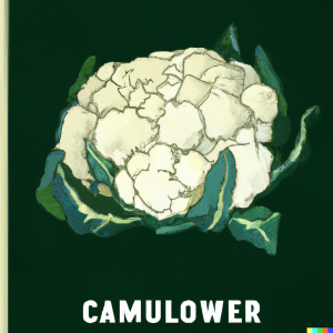 DALL·E 2023-10-19 14.29.59 - giant white cauliflower, dark green background, poster illustration 1950