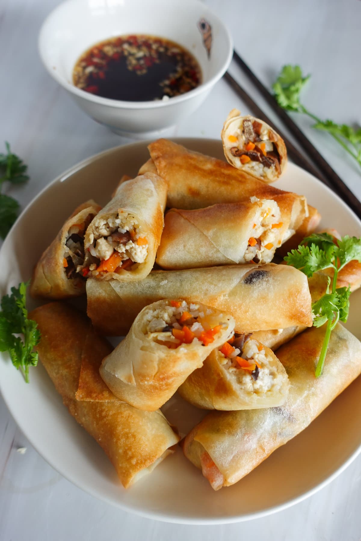 Vegan Egg Rolls paired with the flavorful dipping sauce