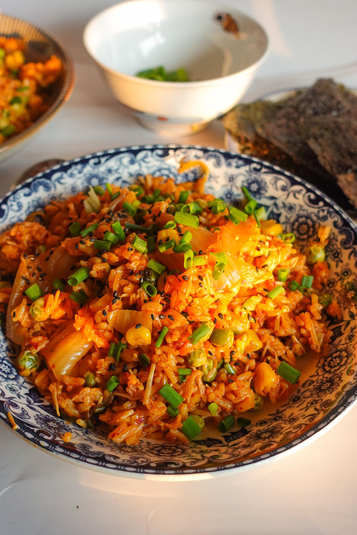 A plate of vegan Kimchi fried rice