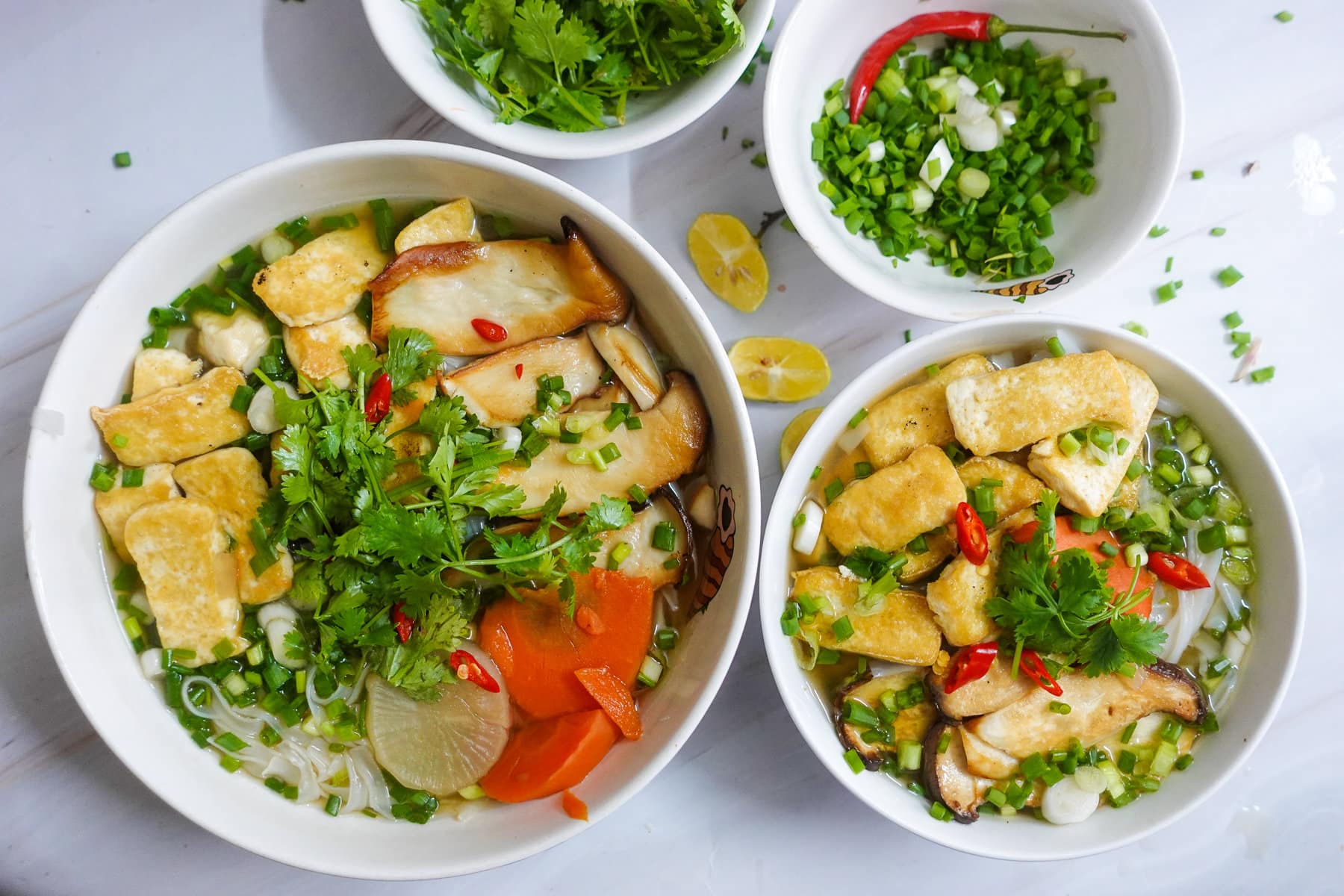 Two bowls of vegan Pho