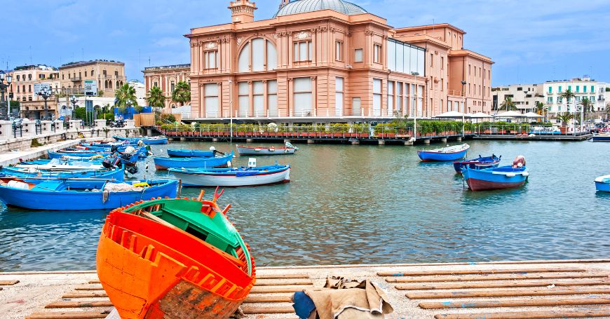 View of the city of Bari from its lungomare with a sight of the famous ferris wheel.