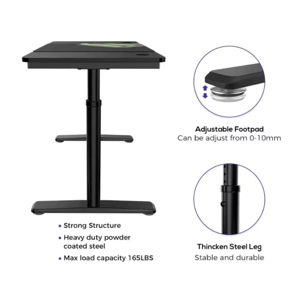 black gaming height adjustable desk