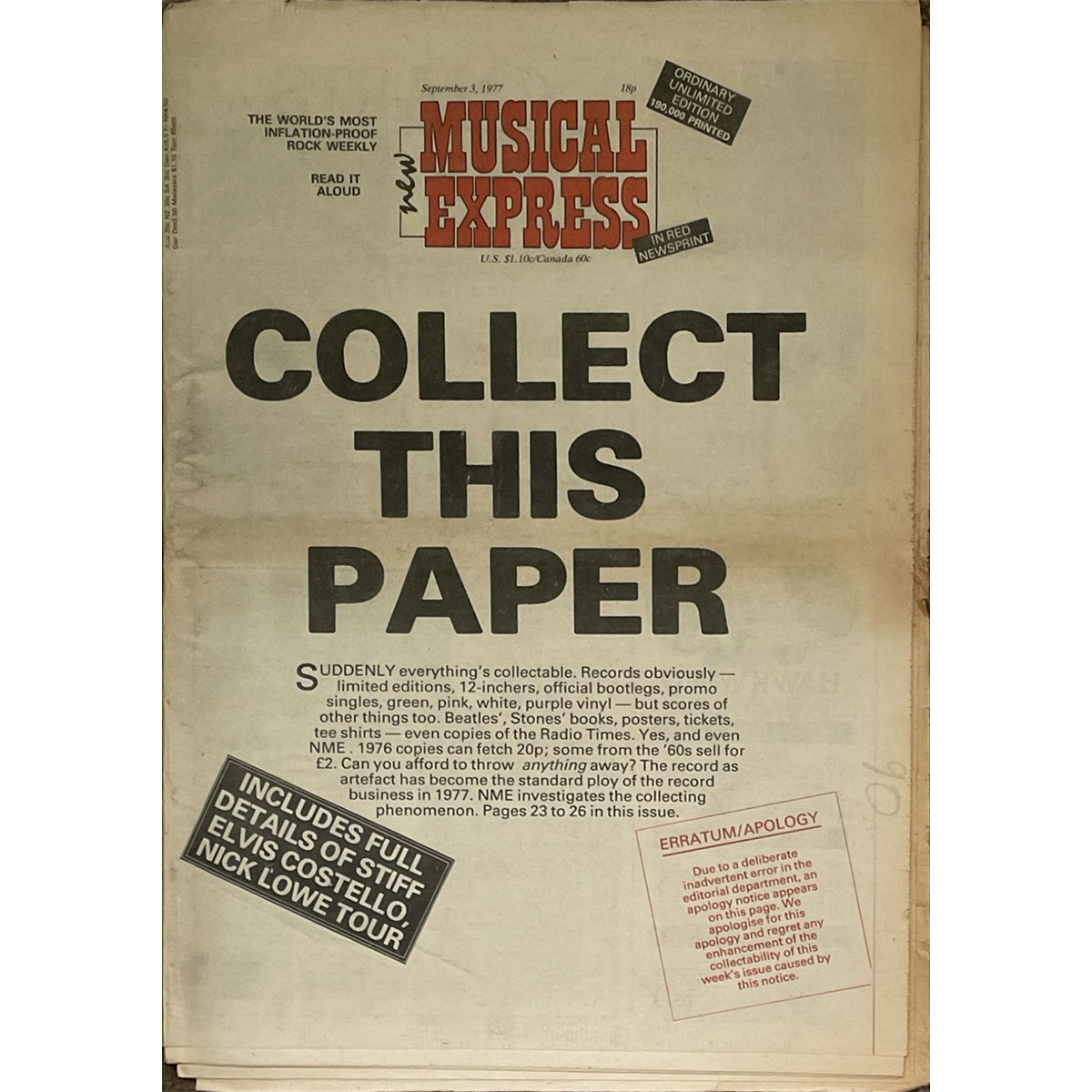 3rd September 1977 - NME - BUY NOW