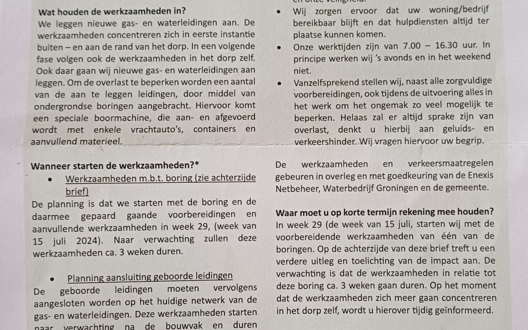 Werkzaamheden In opdracht van Enexis en Waterbedrijf Groningen (WBG)