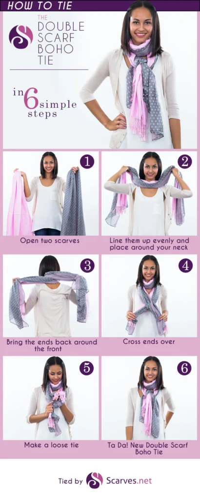 15 Cute and Creative Ways to Wear a Scarf 12 StepByStepDoubleSBoho
