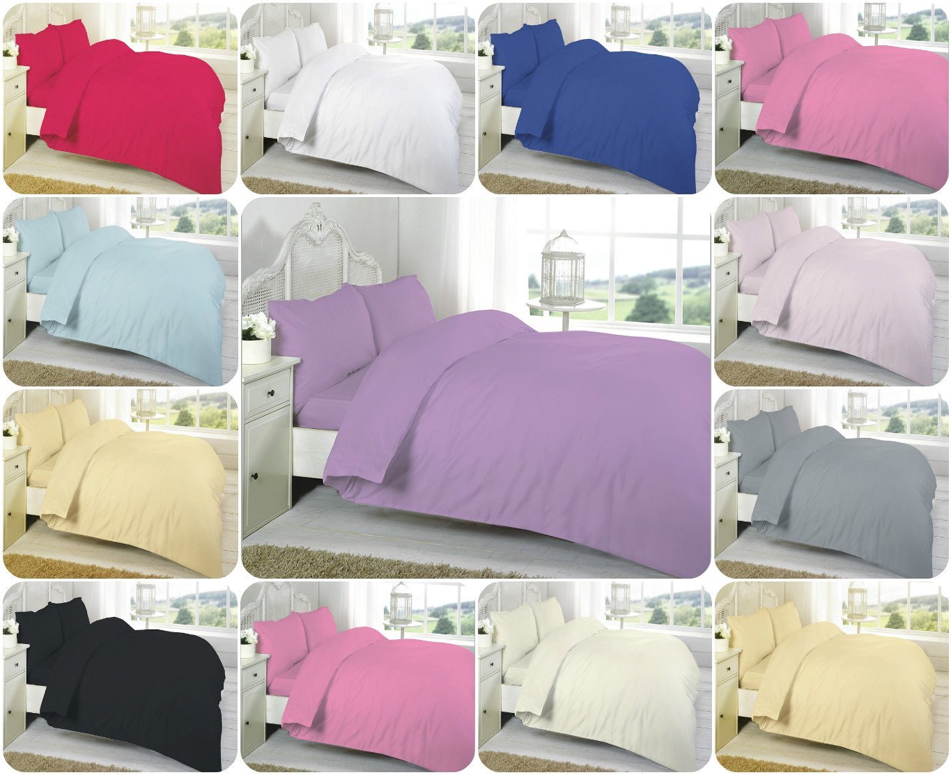 T200 100% Cotton Plain Duvet Cover Sets with Optional Pillow Cases - 200 Thread Count Super Quality