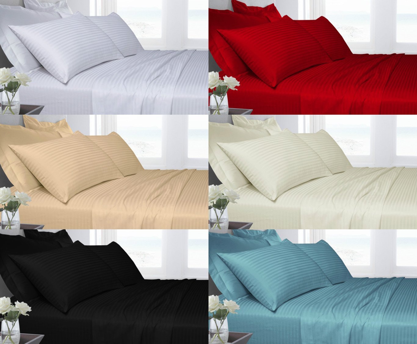 100% COTTON T250 SATIN STRIPE Fitted Bed Sheets - Decent Bedding with 250 Thread Count