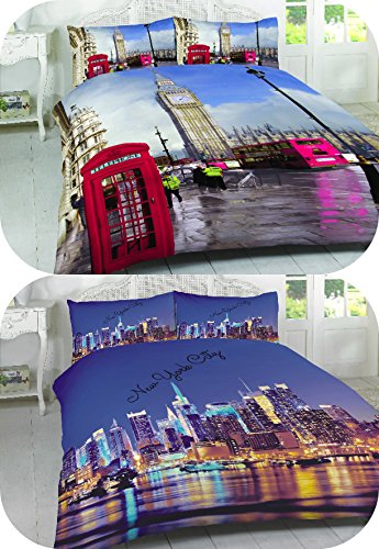 Best 3D London & New York duvet cover sets single, double, king, super-king  (Duvet Cover + 2 Matching Pillowcases) - Voice7