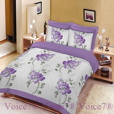 "FLORAL SKETCH" Flowery Duvet Cover Set - LILAC PolyCotton Fabric