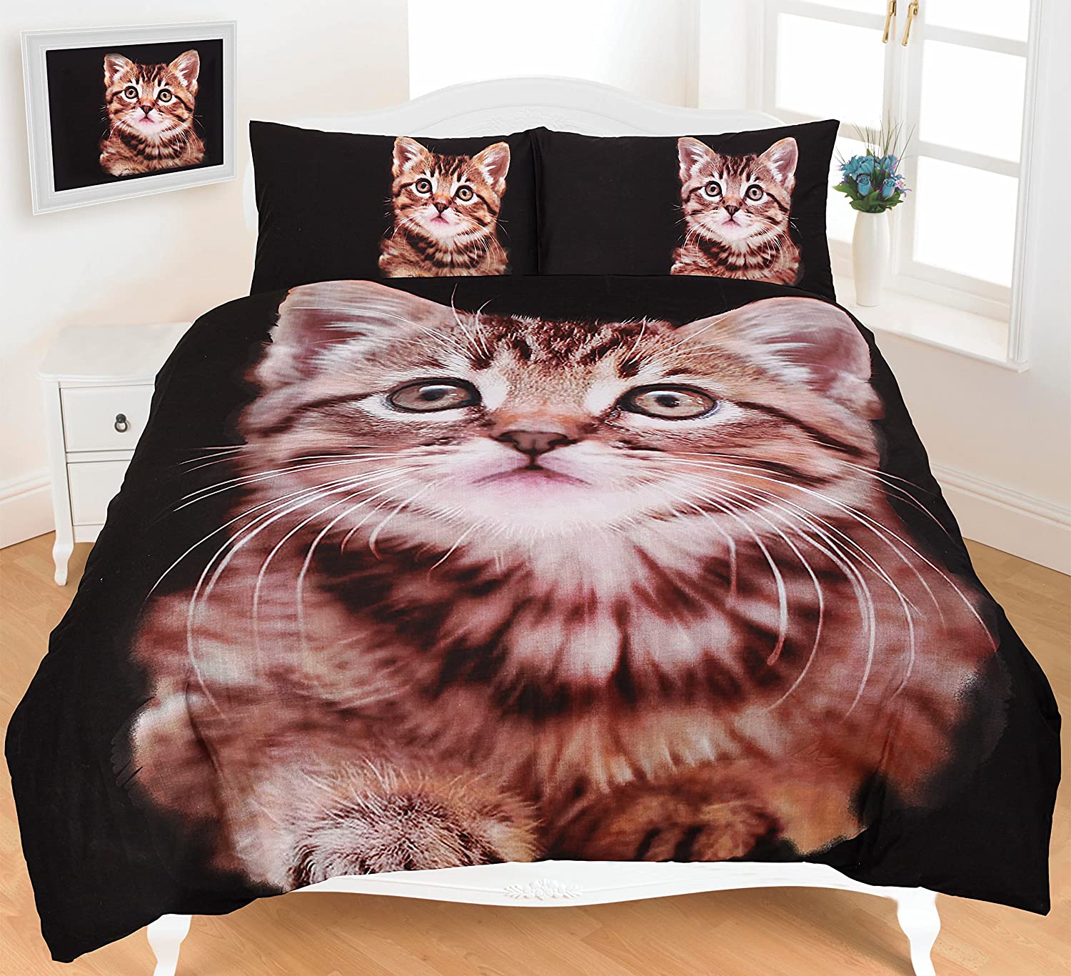 Kitten Stretch 3D Duvet Cover Sets With Pillowcases - Poly Cotton Fabric 3D Bedding