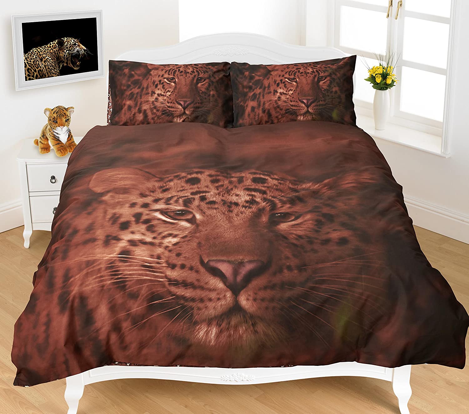 Leopard Print 3D Duvet Cover Set with Pillowcases - Poly Cotton 3D Bedding
