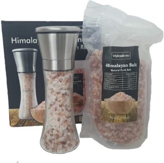 Salt Grinder (200g Salt) + 1 KG Refill Bag 100% Pure Pink Himalayan Salt