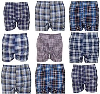 voice 7 Elasticated Mens Boxer Shorts (Pack 3 to 12) Woven Underwear Boxers Trunks, Mixture of Checker and Plain Short